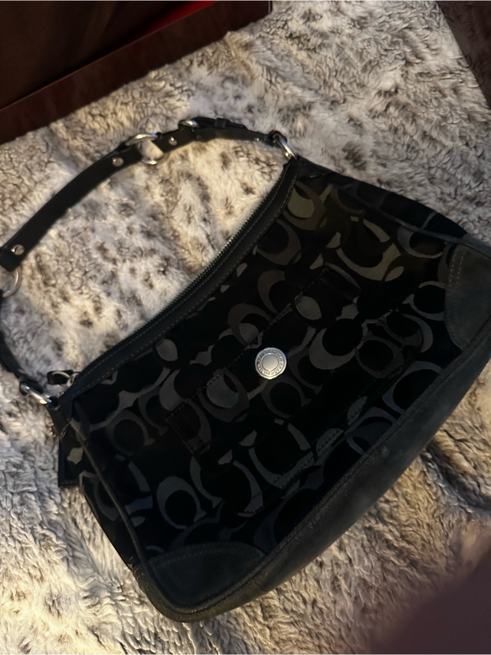 Coach Black Signature Velvet Hobo Bag